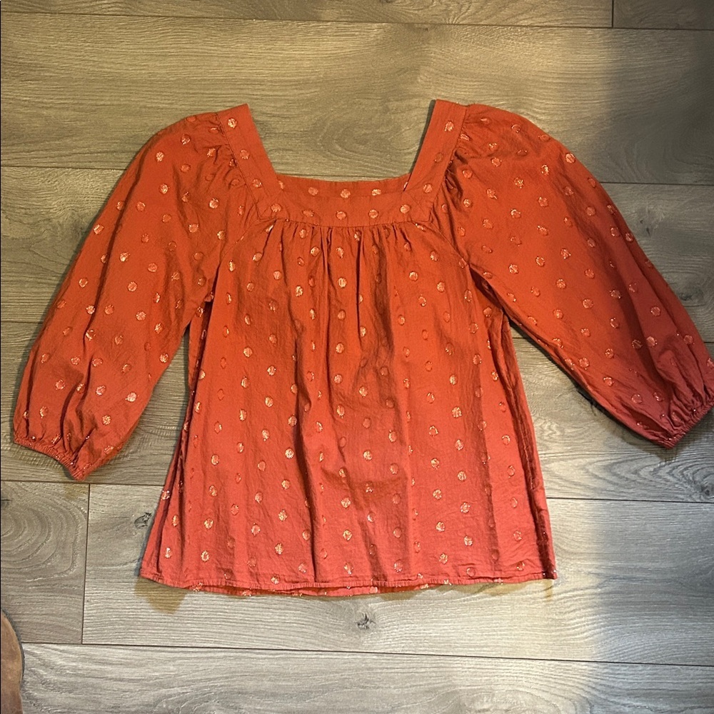 Square Neck Rust Orange Peasant Blouse